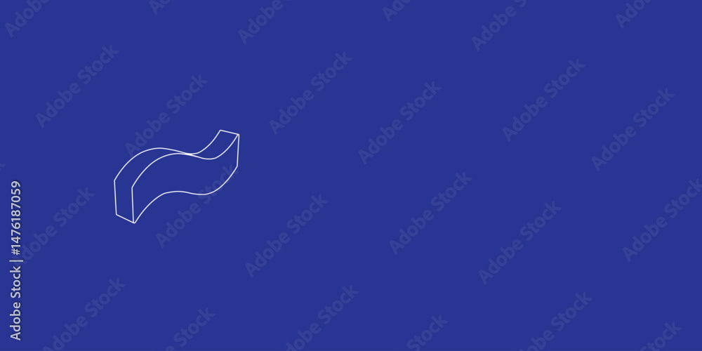Poster the outline of a large tilde symbol made of white lines on the left. 3d view of the object in perspe
