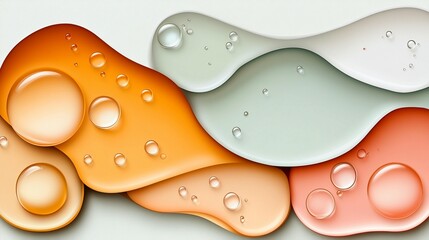 Abstract liquid swirls in soft, vibrant hues, with water droplets, creating a smooth, flowing design