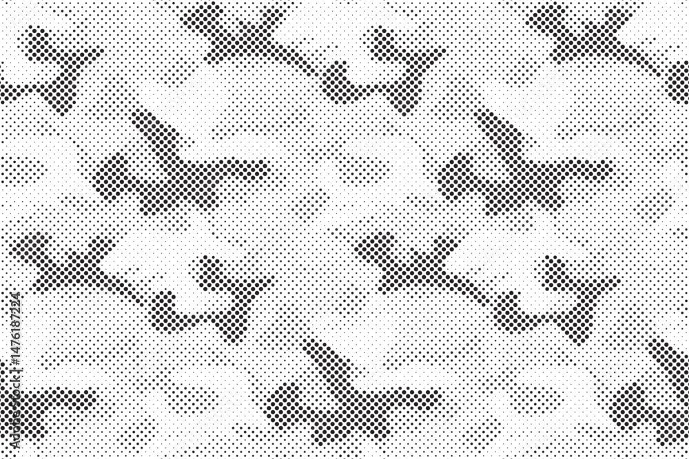 Aufkleber Abstract halftone seamless camouflage pattern. Repeating digital dotted hexagonal camo military texture background. Abstract modern fabric textile ornament. Vector illustration.	