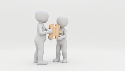 Two figures connecting puzzle pieces together.