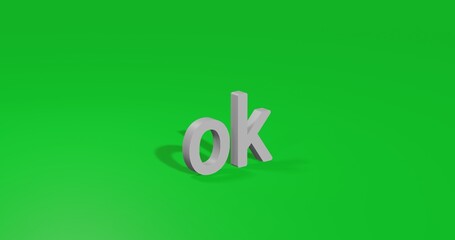 Isolated realistic white ok symbol front view with shadow. 3d illustration on green chroma key background