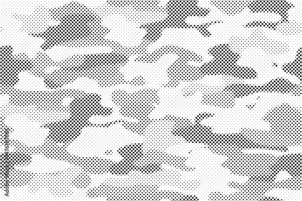 Aufkleber Abstract halftone seamless camouflage pattern. Repeating digital dotted hexagonal camo military texture background. Abstract modern fabric textile ornament. Vector illustration.	