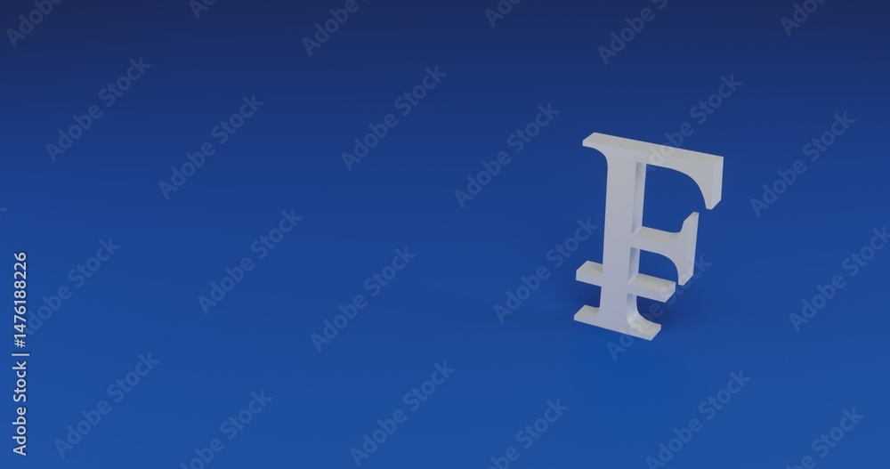 Poster isolated realistic white franc symbol with shadow. located on the right side of the scene. 3d illust