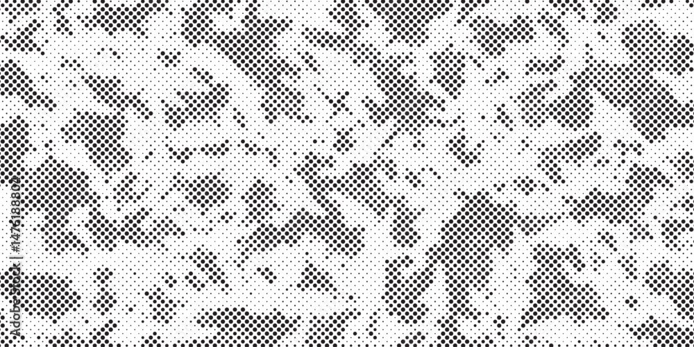 Poster Abstract halftone seamless camouflage pattern. Repeating digital dotted hexagonal camo military texture background. Abstract modern fabric textile ornament. Vector illustration.	