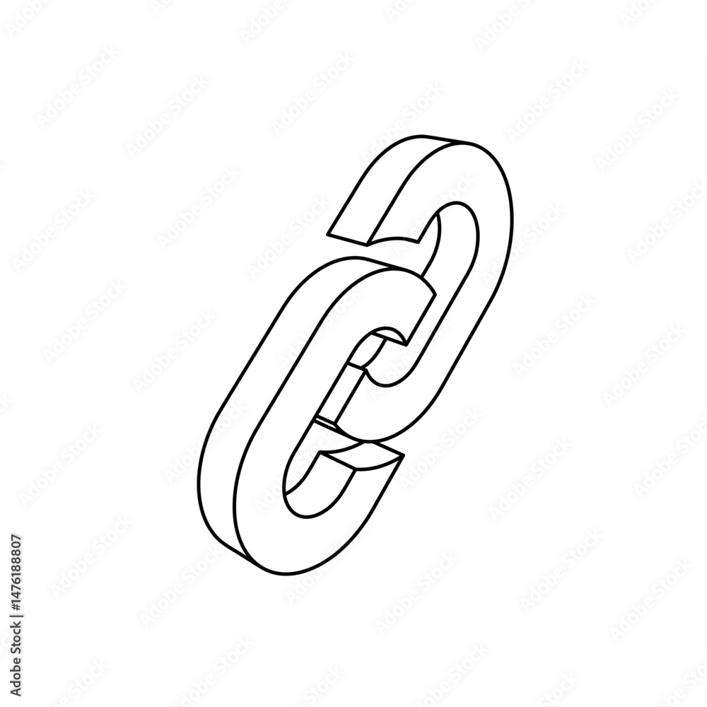 Poster the outline of a large chain symbol is made with black lines. 3d view of the object in perspective. 