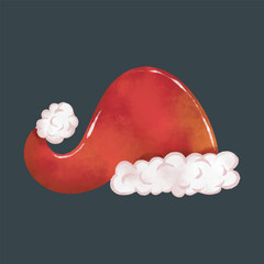 red Santa Hat for Christmas and Holidays in watercolor design in isolated background