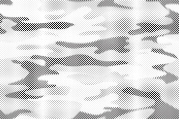 Fototapeta premium Abstract halftone seamless camouflage pattern. Repeating digital dotted hexagonal camo military texture background. Abstract modern fabric textile ornament. Vector illustration. 