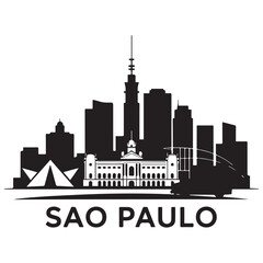 Fototapeta premium Vector Sao Paulo skyline. Travel Sao Paulo famous landmarks. Business and tourism concept for presentation, banner, web site Vector Black silhouette. with white background