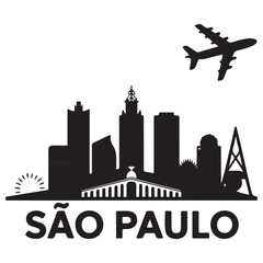 Fototapeta premium Vector Sao Paulo skyline. Travel Sao Paulo famous landmarks. Business and tourism concept for presentation, banner, web site Vector Black silhouette. with white background