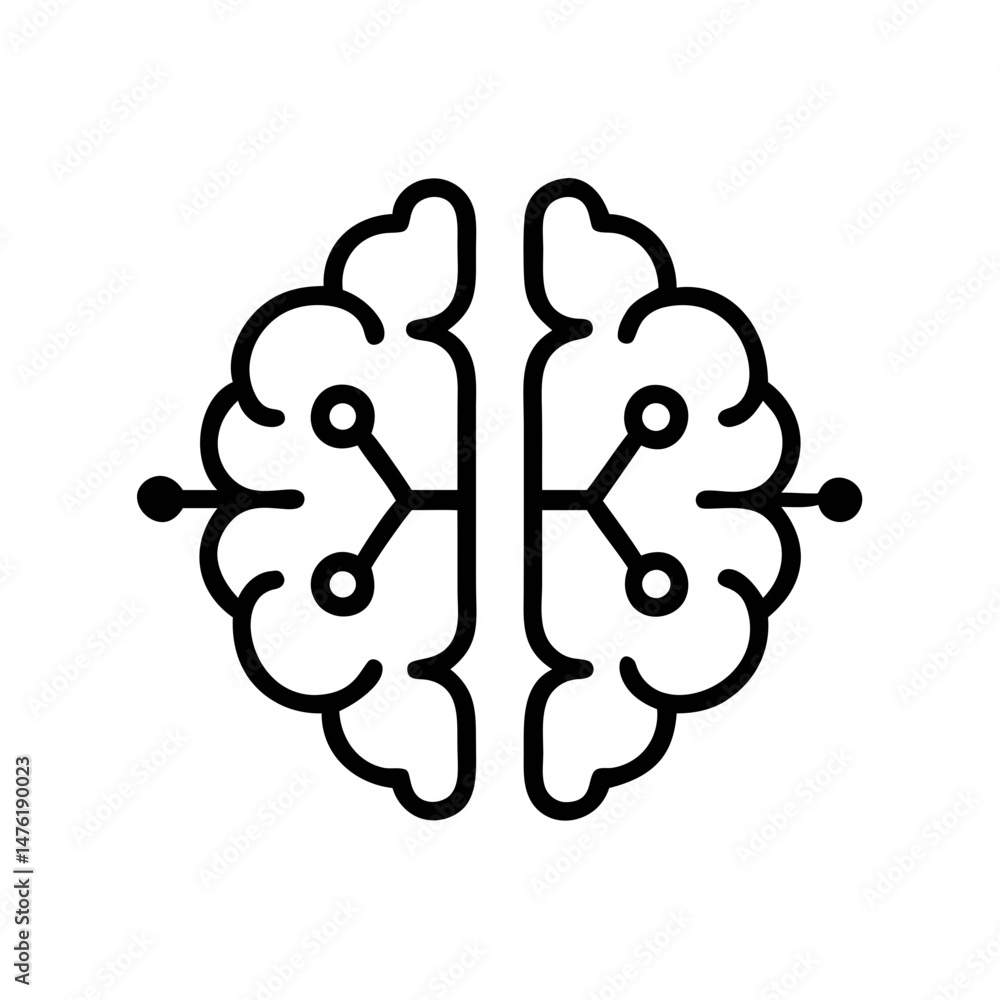 Aufkleber artificial intelligence brain icon – neural network line art symbol