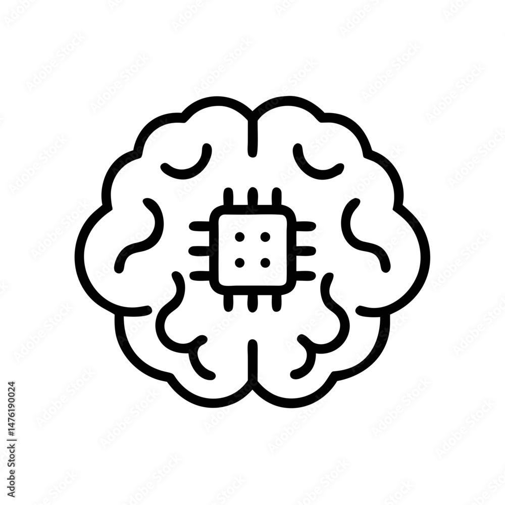Aufkleber artificial intelligence brain chip icon – ai neural network outline vector illustration