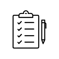 Check List Icon with Clipboard and Pen – Task Management Outline Vector Illustration
