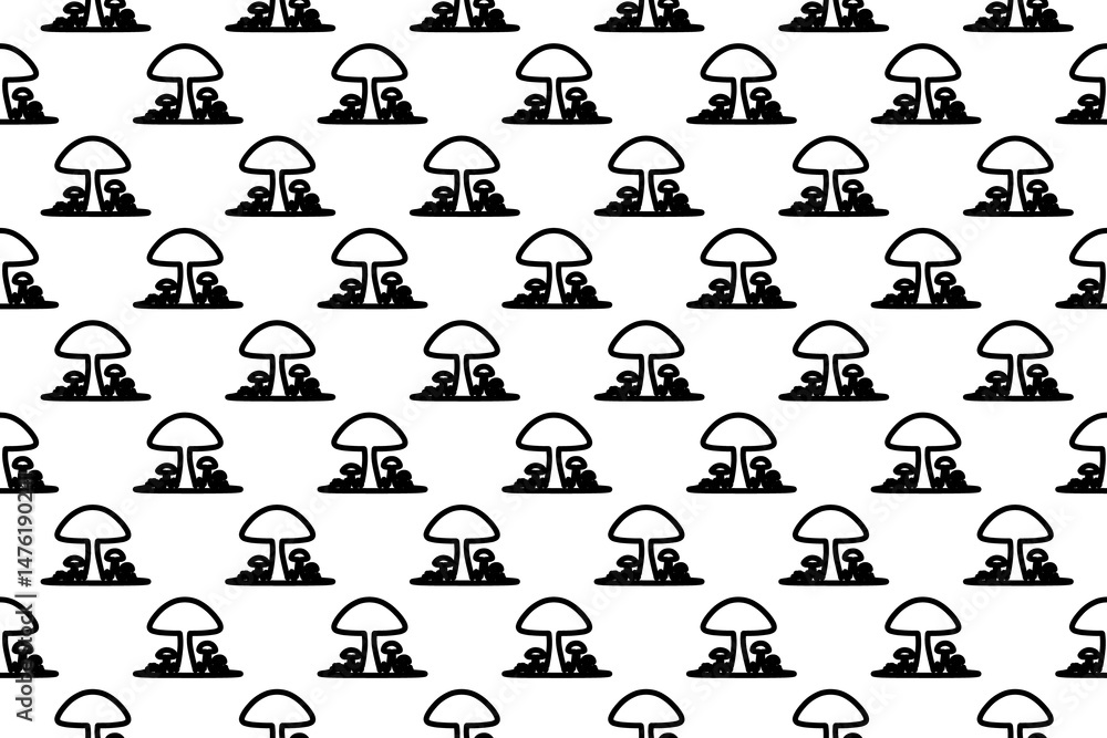 Poster seamless pattern completely filled with outlines of mushrooms symbols. elements are evenly spaced. i