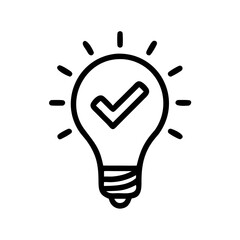 Light Bulb with Checkmark Icon – Minimal Line Symbol for Approved Idea or Innovation