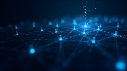 Glowing Blue Digital Network with Interconnected Points and Lines, Futuristic Abstract Technology Background, Data Connections