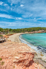 Cala Nova beach is located in Santa Eulalia del Rio, in the eastern part of the island of Ibiza, in the Autonomous Community of the Balearic Islands, Spain.