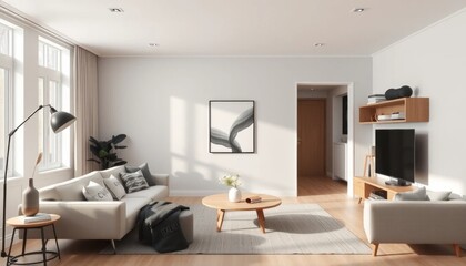 Cozy and Bright Interior Design Featuring Minimalist Decor and Natural Sunlight Ambiance in a Modern Living Space