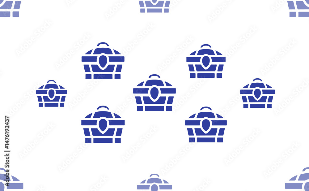 Poster seamless pattern of large isolated blue treasure chest symbols. the pattern is divided by a line of 