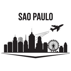 Fototapeta premium Vector Sao Paulo skyline. Travel Sao Paulo famous landmarks. Business and tourism concept for presentation, banner, web site Vector Black silhouette. with white background