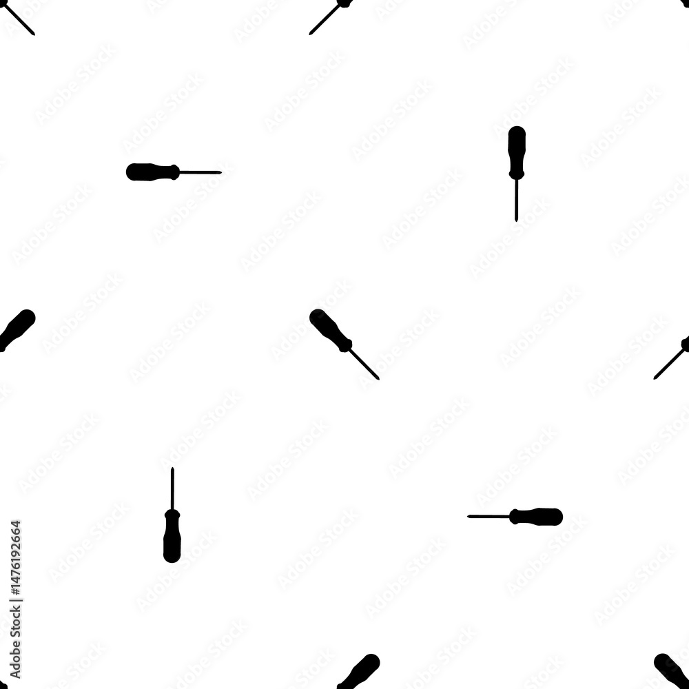 Poster seamless pattern of repeated black a screwdriver symbols. elements are evenly spaced and some are ro