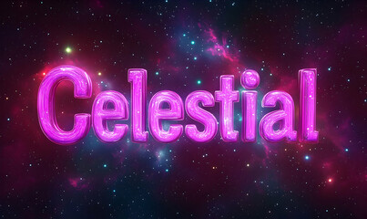 Glowing pink "Celestial" text against a vibrant nebula backdrop.  Cosmic, dreamy atmosphere