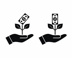 Dollar Growths In Human Hand icon silhouette vector illustration