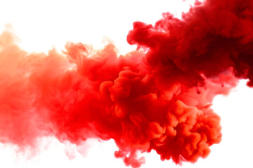 Fototapeta premium Red smoke plume isolated on the white background. PNG