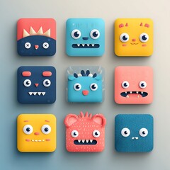 Obraz premium Collection of diverse squared cartoon monsters in vibrant playful presentation
