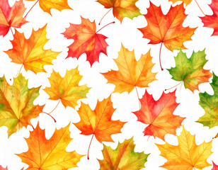 Fototapeta premium Beautiful autumn leaves in vibrant shades of red, orange, and yellow create seamless pattern, evoking sense of warmth and nostalgia. delicate details of each leaf enhance seasonal charm