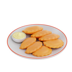 PNG 3D Empanadas with Dipping Sauce Illustration Isolated on a White Background