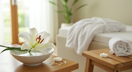 Spa Scene with Lily, Towel, and Candle