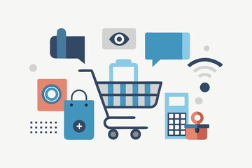 minimalist shopping cart icon basic household items