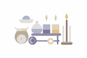 cart with meditation items