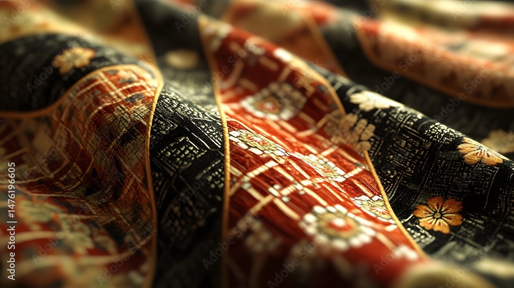 Aufkleber close-up view of intricate textile patterns and textures.