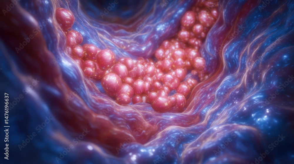 Aufkleber exploring microscopic particles in a colorful cellular environment digital artwork