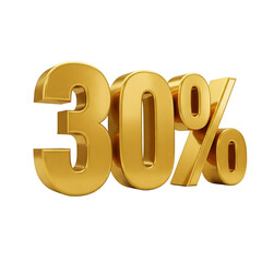 Golden 30 Percent Discount Symbol isolated on a transparent background 