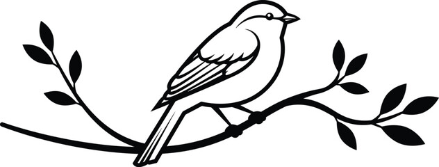 Minimalist Bird on Branch Vector Illustration