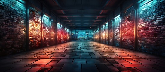 Colorful Urban Alleyway with Brick Walls and Dramatic Lighting Effects