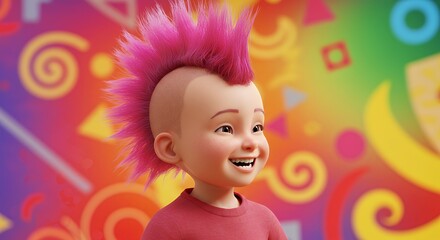 Fototapeta premium Cartoon character with pink mohawk smiling