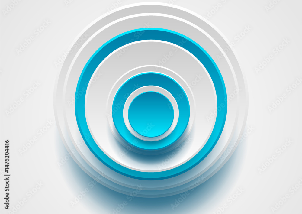 Aufkleber white and blue layered paper circles geometric tech background. vector abstract design