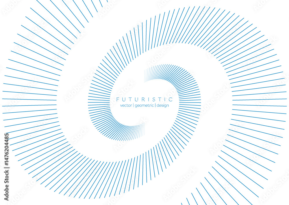 Poster Blue dynamic swirling lines abstract futuristic tech background. Vector minimal design