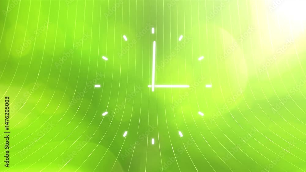 Poster loop sunny green nature bokeh lines with time clock motion background. concept ecology.