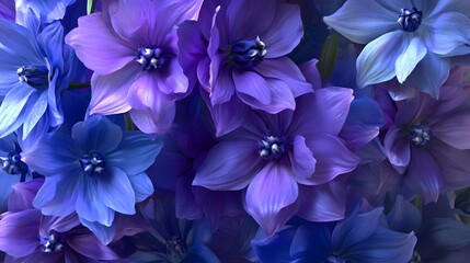 Close-up view of vibrant purple and blue flowers.