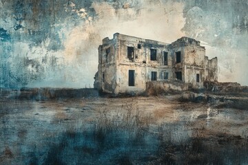 high resolution of digital composite image of old abandoned building