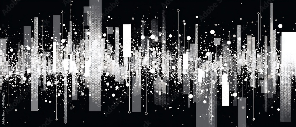 Poster monochrome abstract data visualization with geometric and digital elements