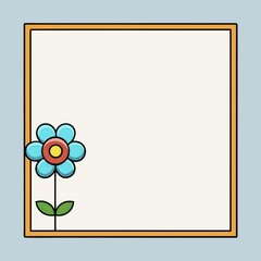 Obraz premium Colorful flower illustration next to blank frame on light blue background copy space