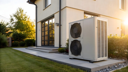 Air source heat pump on residential building