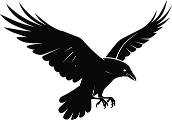 Stylized Crow in Flight, Black and White Vector Illustration