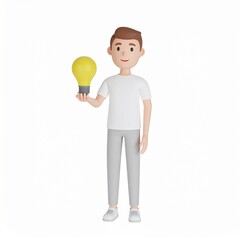 character element with light bulb, 3d rendering, white background