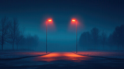 minimalist night scene with modern street lamps 
